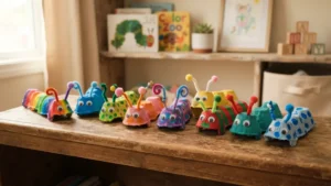 Colección de orugas terminadas hechas con cartón de huevos