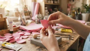 Dando forma a los pétalos de foami para hacer una flor