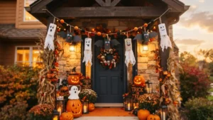 Guirnalda decorativa de Halloween hecha con rollos de papel higiénico