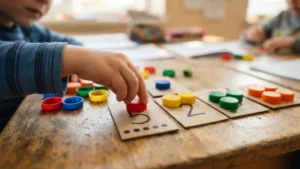Juego de conteo con tapas de botella para niños de primaria