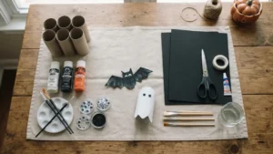 Materiales para hacer manualidades de Halloween con rollos de cartón