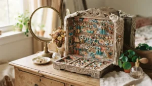 Organizador de joyas terminado con estilo bohemio en tela floral