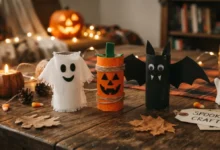 Personajes de Halloween hechos con rollos de papel higiénico
