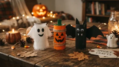 Personajes de Halloween hechos con rollos de papel higiénico