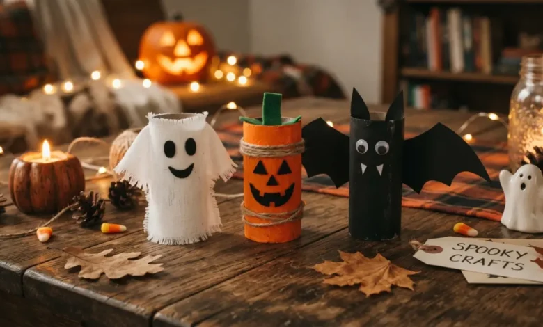 Personajes de Halloween hechos con rollos de papel higiénico