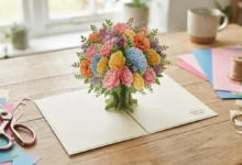 Tarjeta pop-up con ramo de flores para el Día de la Madre