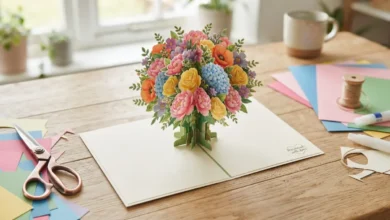 Tarjeta pop-up con ramo de flores para el Día de la Madre